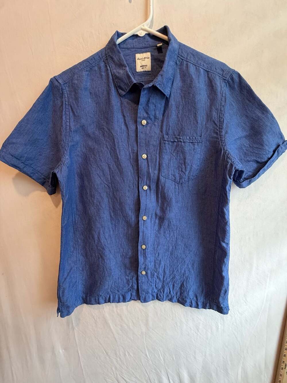 Baird McNutt Linen Murano Short Sleeve Shirt Size L Blue 100% Linen